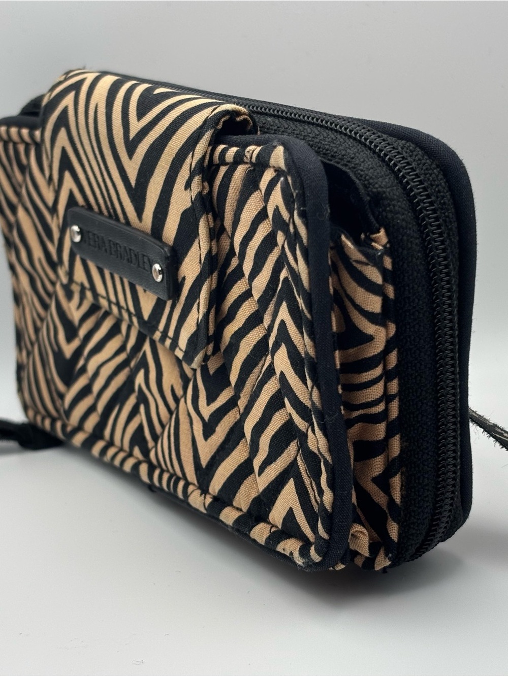 Vera Bradley Zebra-Print Quilted Smartphone Zip-Around Wallet - Black & Tan